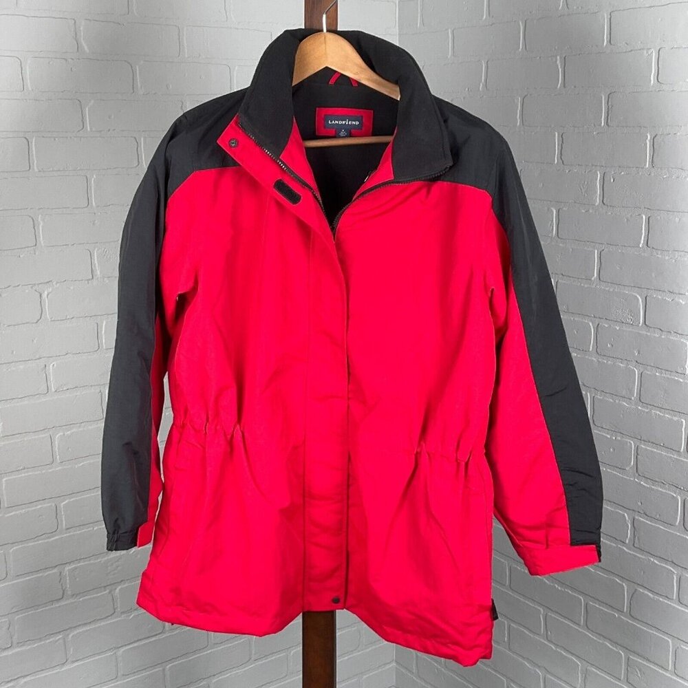 Lands End Jacket Women 10-12 Red Black‎ Anorak Softshell Nylon